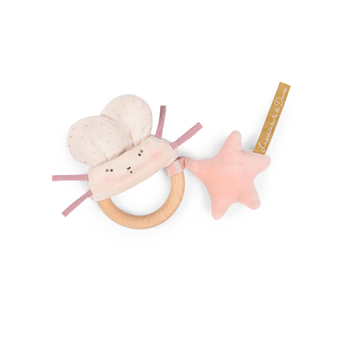 Hochet anneau en bois souris rose – La petite école de danse