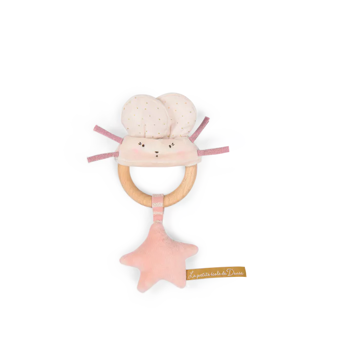 Hochet anneau en bois souris rose – La petite école de danse – Image 2